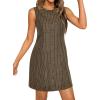 image:imageBTFBM Womens Summer Dress 2026 Spring Plaid Crew Neck Sleeveless Button Bodycon Mini Vintage Business Casual DressesBrown