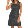 image:imageBTFBM Womens Summer Dress 2026 Spring Plaid Crew Neck Sleeveless Button Bodycon Mini Vintage Business Casual DressesDusty Blue