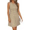 image:imageBTFBM Womens Summer Dress 2026 Spring Plaid Crew Neck Sleeveless Button Bodycon Mini Vintage Business Casual DressesKhaki