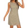 image:imageBTFBM Womens Summer Dress 2026 Spring Plaid Crew Neck Sleeveless Button Bodycon Mini Vintage Business Casual DressesKhaki