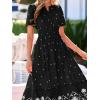 image:imageBTFBM Womens Summer Dresses 2026 Casual Short Sleeve Elastic Waist Flowy Beach Vacation Floral Boho Maxi Dress PocketsBlack White Flower