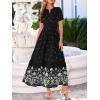 image:imageBTFBM Womens Summer Dresses 2026 Casual Short Sleeve Elastic Waist Flowy Beach Vacation Floral Boho Maxi Dress PocketsBlack White Flower