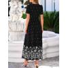 image:imageBTFBM Womens Summer Dresses 2026 Casual Short Sleeve Elastic Waist Flowy Beach Vacation Floral Boho Maxi Dress PocketsBlack White Flower