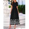 image:imageBTFBM Womens Summer Dresses 2026 Casual Short Sleeve Elastic Waist Flowy Beach Vacation Floral Boho Maxi Dress PocketsBlack White Flower