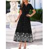image:imageBTFBM Womens Summer Dresses 2026 Casual Short Sleeve Elastic Waist Flowy Beach Vacation Floral Boho Maxi Dress PocketsBlack White Flower