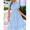 image:imageBTFBM Womens Summer Dresses 2026 Casual Short Sleeve Elastic Waist Flowy Beach Vacation Floral Boho Maxi Dress PocketsBlue White Flower