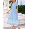image:imageBTFBM Womens Summer Dresses 2026 Casual Short Sleeve Elastic Waist Flowy Beach Vacation Floral Boho Maxi Dress PocketsBlue White Flower
