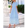 image:imageBTFBM Womens Summer Dresses 2026 Casual Short Sleeve Elastic Waist Flowy Beach Vacation Floral Boho Maxi Dress PocketsBlue White Flower