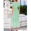 image:imageBTFBM Womens Summer Dresses 2026 Casual Short Sleeve Elastic Waist Flowy Beach Vacation Floral Boho Maxi Dress PocketsGrey Green White Flower