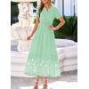 image:imageBTFBM Womens Summer Dresses 2026 Casual Short Sleeve Elastic Waist Flowy Beach Vacation Floral Boho Maxi Dress PocketsGrey Green White Flower