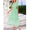 image:imageBTFBM Womens Summer Dresses 2026 Casual Short Sleeve Elastic Waist Flowy Beach Vacation Floral Boho Maxi Dress PocketsGrey Green White Flower
