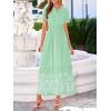 image:imageBTFBM Womens Summer Dresses 2026 Casual Short Sleeve Elastic Waist Flowy Beach Vacation Floral Boho Maxi Dress PocketsGrey Green White Flower
