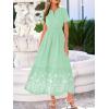 image:imageBTFBM Womens Summer Dresses 2026 Casual Short Sleeve Elastic Waist Flowy Beach Vacation Floral Boho Maxi Dress PocketsGrey Green White Flower