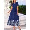 image:imageBTFBM Womens Summer Dresses 2026 Casual Short Sleeve Elastic Waist Flowy Beach Vacation Floral Boho Maxi Dress PocketsNavy White Flower
