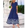 image:imageBTFBM Womens Summer Dresses 2026 Casual Short Sleeve Elastic Waist Flowy Beach Vacation Floral Boho Maxi Dress PocketsNavy White Flower