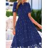 image:imageBTFBM Womens Summer Dresses 2026 Casual Short Sleeve Elastic Waist Flowy Beach Vacation Floral Boho Maxi Dress PocketsNavy White Flower