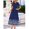 image:imageBTFBM Womens Summer Dresses 2026 Casual Short Sleeve Elastic Waist Flowy Beach Vacation Floral Boho Maxi Dress PocketsNavy White Flower