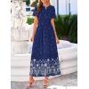 image:imageBTFBM Womens Summer Dresses 2026 Casual Short Sleeve Elastic Waist Flowy Beach Vacation Floral Boho Maxi Dress PocketsNavy White Flower