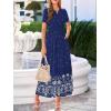 image:imageBTFBM Womens Summer Dresses 2026 Casual Short Sleeve Elastic Waist Flowy Beach Vacation Floral Boho Maxi Dress PocketsNavy White Flower