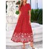 image:imageBTFBM Womens Summer Dresses 2026 Casual Short Sleeve Elastic Waist Flowy Beach Vacation Floral Boho Maxi Dress PocketsRed White Flower