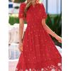 image:imageBTFBM Womens Summer Dresses 2026 Casual Short Sleeve Elastic Waist Flowy Beach Vacation Floral Boho Maxi Dress PocketsRed White Flower