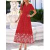 image:imageBTFBM Womens Summer Dresses 2026 Casual Short Sleeve Elastic Waist Flowy Beach Vacation Floral Boho Maxi Dress PocketsRed White Flower