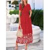 image:imageBTFBM Womens Summer Dresses 2026 Casual Short Sleeve Elastic Waist Flowy Beach Vacation Floral Boho Maxi Dress PocketsRed White Flower