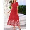 image:imageBTFBM Womens Summer Dresses 2026 Casual Short Sleeve Elastic Waist Flowy Beach Vacation Floral Boho Maxi Dress PocketsRed White Flower