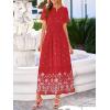 image:imageBTFBM Womens Summer Dresses 2026 Casual Short Sleeve Elastic Waist Flowy Beach Vacation Floral Boho Maxi Dress PocketsRed White Flower