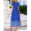 image:imageBTFBM Womens Summer Dresses 2026 Casual Short Sleeve Elastic Waist Flowy Beach Vacation Floral Boho Maxi Dress PocketsRoyal Blue White Flower