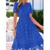 image:imageBTFBM Womens Summer Dresses 2026 Casual Short Sleeve Elastic Waist Flowy Beach Vacation Floral Boho Maxi Dress PocketsRoyal Blue White Flower