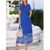 image:imageBTFBM Womens Summer Dresses 2026 Casual Short Sleeve Elastic Waist Flowy Beach Vacation Floral Boho Maxi Dress PocketsRoyal Blue White Flower