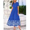 image:imageBTFBM Womens Summer Dresses 2026 Casual Short Sleeve Elastic Waist Flowy Beach Vacation Floral Boho Maxi Dress PocketsRoyal Blue White Flower
