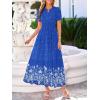 image:imageBTFBM Womens Summer Dresses 2026 Casual Short Sleeve Elastic Waist Flowy Beach Vacation Floral Boho Maxi Dress PocketsRoyal Blue White Flower