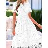 image:imageBTFBM Womens Summer Dresses 2026 Casual Short Sleeve Elastic Waist Flowy Beach Vacation Floral Boho Maxi Dress PocketsWhite Black Flower
