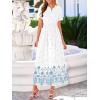 image:imageBTFBM Womens Summer Dresses 2026 Casual Short Sleeve Elastic Waist Flowy Beach Vacation Floral Boho Maxi Dress PocketsWhite Blue Flower