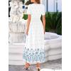 image:imageBTFBM Womens Summer Dresses 2026 Casual Short Sleeve Elastic Waist Flowy Beach Vacation Floral Boho Maxi Dress PocketsWhite Blue Flower