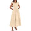 image:imageBTFBM Womens Summer Maxi Dress 2026 Spring Boho Vacation Ruffle Flutter Short Sleeve A Line Tiered Flowy Dresses PocketsApricot