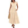 image:imageBTFBM Womens Summer Maxi Dress 2026 Spring Boho Vacation Ruffle Flutter Short Sleeve A Line Tiered Flowy Dresses PocketsApricot