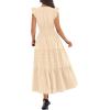 image:imageBTFBM Womens Summer Maxi Dress 2026 Spring Boho Vacation Ruffle Flutter Short Sleeve A Line Tiered Flowy Dresses PocketsApricot