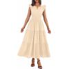 image:imageBTFBM Womens Summer Maxi Dress 2026 Spring Boho Vacation Ruffle Flutter Short Sleeve A Line Tiered Flowy Dresses PocketsApricot