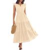 image:imageBTFBM Womens Summer Maxi Dress 2026 Spring Boho Vacation Ruffle Flutter Short Sleeve A Line Tiered Flowy Dresses PocketsApricot
