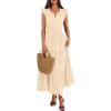 image:imageBTFBM Womens Summer Maxi Dress 2026 Spring Boho Vacation Ruffle Flutter Short Sleeve A Line Tiered Flowy Dresses PocketsApricot