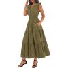 image:imageBTFBM Womens Summer Maxi Dress 2026 Spring Boho Vacation Ruffle Flutter Short Sleeve A Line Tiered Flowy Dresses PocketsArmy Green
