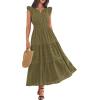 image:imageBTFBM Womens Summer Maxi Dress 2026 Spring Boho Vacation Ruffle Flutter Short Sleeve A Line Tiered Flowy Dresses PocketsArmy Green