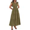 image:imageBTFBM Womens Summer Maxi Dress 2026 Spring Boho Vacation Ruffle Flutter Short Sleeve A Line Tiered Flowy Dresses PocketsArmy Green