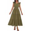 image:imageBTFBM Womens Summer Maxi Dress 2026 Spring Boho Vacation Ruffle Flutter Short Sleeve A Line Tiered Flowy Dresses PocketsArmy Green