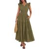 image:imageBTFBM Womens Summer Maxi Dress 2026 Spring Boho Vacation Ruffle Flutter Short Sleeve A Line Tiered Flowy Dresses PocketsArmy Green