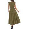 image:imageBTFBM Womens Summer Maxi Dress 2026 Spring Boho Vacation Ruffle Flutter Short Sleeve A Line Tiered Flowy Dresses PocketsArmy Green