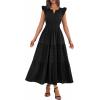 image:imageBTFBM Womens Summer Maxi Dress 2026 Spring Boho Vacation Ruffle Flutter Short Sleeve A Line Tiered Flowy Dresses PocketsBlack